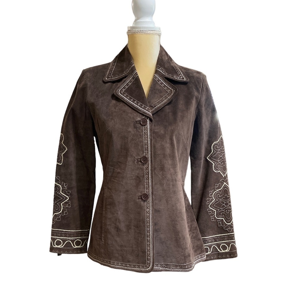 Boho Embroidered Leather Suede Jacket